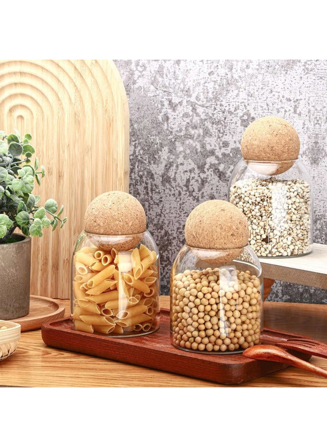 Cunhill 3 Pcs Glass Jar with Ball Cork Lid Decorative Round Bottle Sealed Canister Jar Storage Container Organizer with Airtight Seal Wooden Lid for Food Coffee Bean Candy Biscuits Spice(500 ML/ 17 Oz) - Image 3